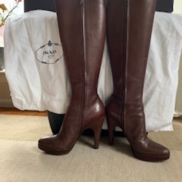 Prada Brown Knee High Boots - Picture 1 of 3